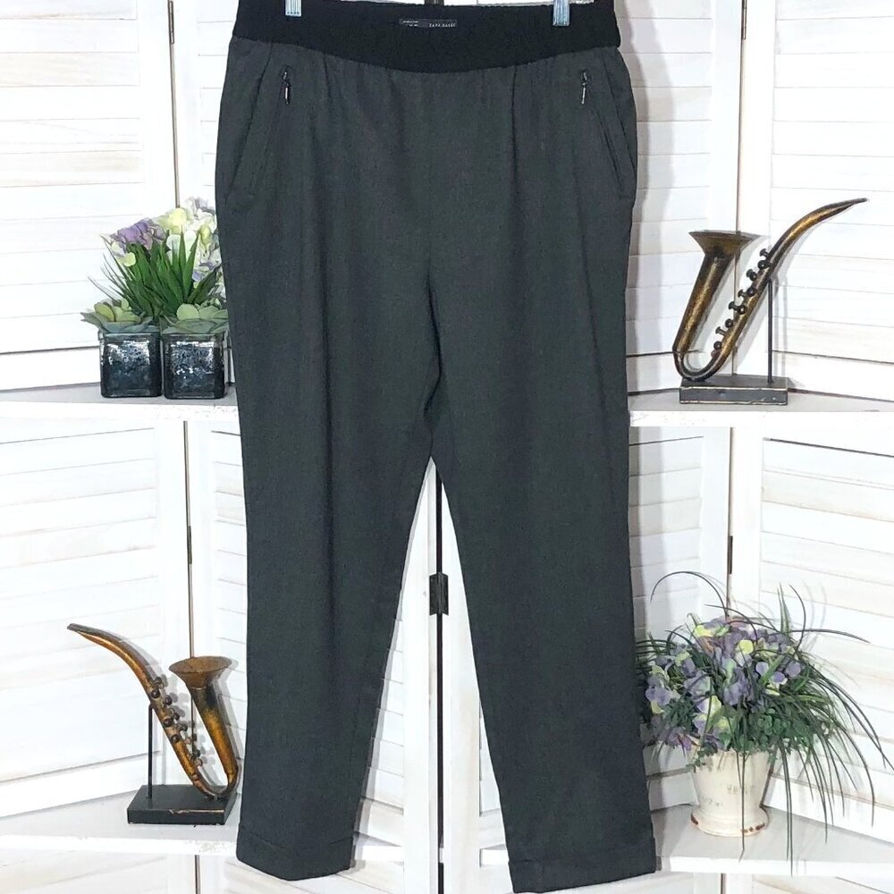 ZARA career pants gray cuffed hem relaxed barrel legs preppy academia heritage